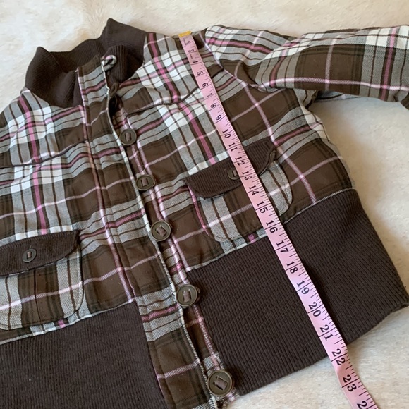 VINTAGE Rare 90s “Virgin Only” Plaid Bomber Jacket in Brown & Pink - Picture 6 of 14